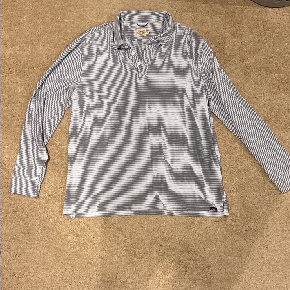 Faherty Light Blue Striped Polo Shirt